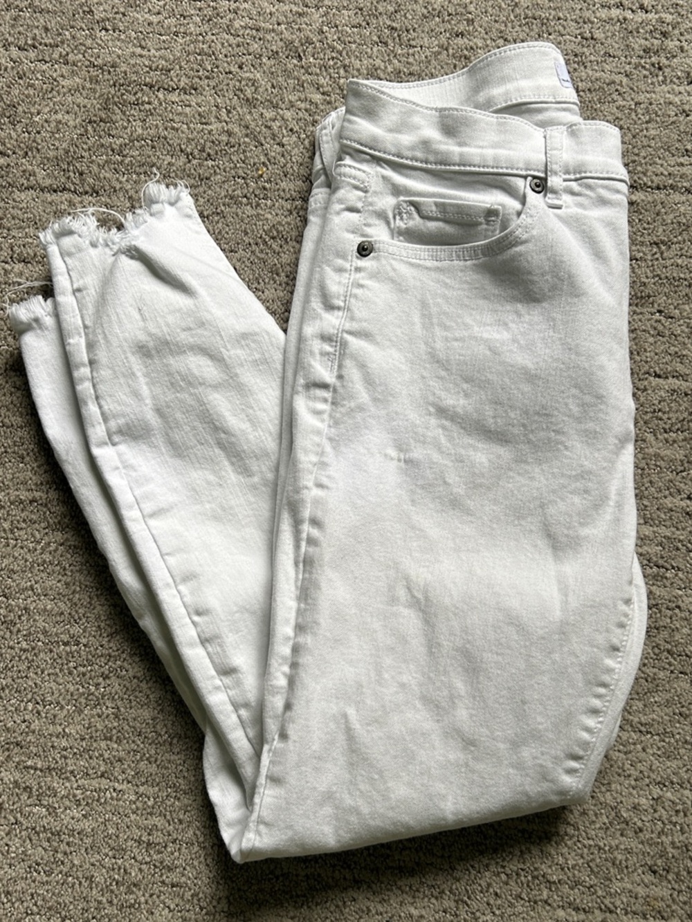 LOFT White Skinny Jeans with Frayed Hem